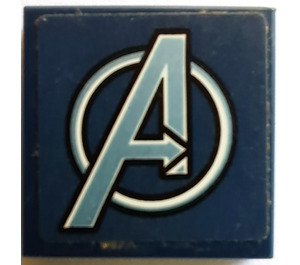 LEGO Dark Blue Tile 2 x 2 with Avengers Logo Sticker with Groove (3068)