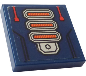 LEGO Dark Blue Tile 2 x 2 with Circuits and 3 Rods in Silver Frames Sticker with Groove (3068)