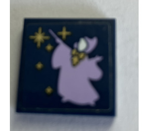 LEGO Dark Blue Tile 2 x 2 with Fairy Godmother wand, and fairy dust pattern Sticker with Groove