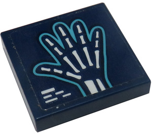 LEGO Dark Blue Tile 2 x 2 with Hand X-Ray Sticker with Groove (3068)