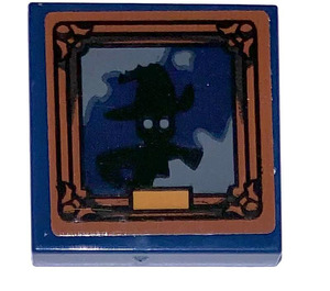 LEGO Bleu foncé Tuile 2 x 2 avec Painting avec Witch dans the Dark Autocollant avec rainure (3068)