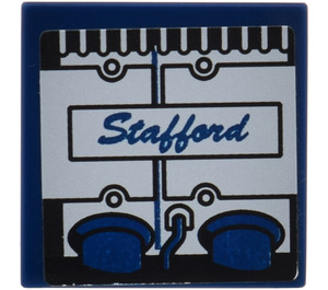 LEGO Dark Blue Tile 2 x 2 with "Stafford" (Right) Sticker with Groove (3068)