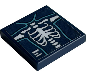 LEGO Dark Blue Tile 2 x 2 with Torso X-ray Sticker with Groove (3068)