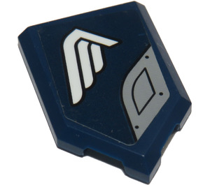 LEGO Bleu foncé Tuile 2 x 3 Pentagonal avec blanc Aile et Medium Stone Grey assiette (Droite) Autocollant (22385)
