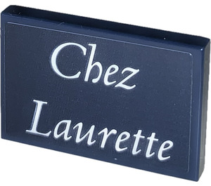 LEGO Dark Blue Tile 2 x 3 with 'Chez Laurette' Sticker (26603)