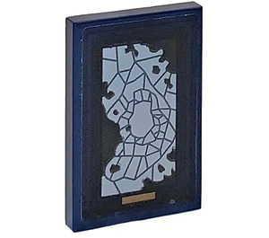 LEGO Dark Blue Tile 2 x 3 with Painting of a Silver Map Sticker (26603)