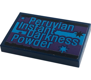 LEGO Dark Blue Tile 2 x 3 with 'Peruvian', 'Instant', 'Darkness', 'Powder', Stars Sticker (26603)