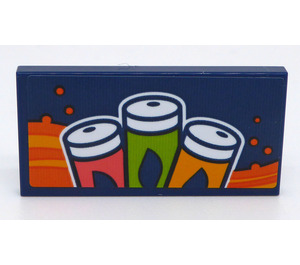 LEGO Dark Blue Tile 2 x 4 with 3 Soda Cans Sticker (87079)