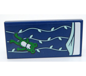 LEGO Dark Blue Tile 2 x 4 with Bedspread with Light Aqua Lines and Green Frog Sticker (87079)