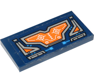 LEGO Dark Blue Tile 2 x 4 with Blue Circuitry and Silver and Orange Screen with White Head-Up Display Sticker (87079)