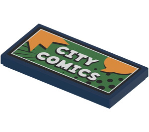 LEGO Dark Blue Tile 2 x 4 with 'CITY COMICS' Sticker (87079)