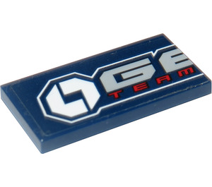 LEGO Dark Blue Tile 2 x 4 with 'GE' and 'TEAM' Sticker (87079)