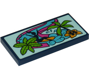 LEGO Dark Blue Tile 2 x 4 with Girl on Dark Pink Water Slide and Palm Trees Sticker (87079)