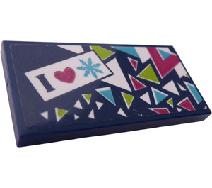 LEGO Dark Blue Tile 2 x 4 with Heart, Snowflake and Colorful Triangles Sticker (87079)