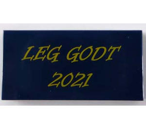 LEGO Tummansininen Laatta 2 x 4 jossa 'Jalka GODT' ja '2021' (87079)