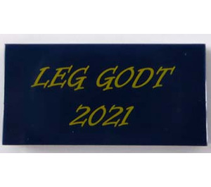 LEGO Dunkelblau Fliese 2 x 4 mit 'Bein GODT' und '2021' (87079)