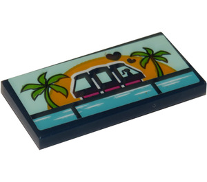 LEGO Dark Blue Tile 2 x 4 with Monorail, Palm Trees and Sun Sticker (87079)