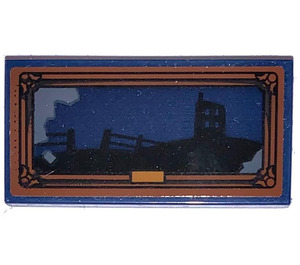 LEGO Dark Blue Tile 2 x 4 with Painting with Dark Scenery Sticker (87079)