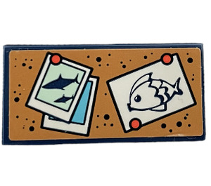 LEGO Dark Blue Tile 2 x 4 with Shark Photo and Fish Drawing Sticker (87079)