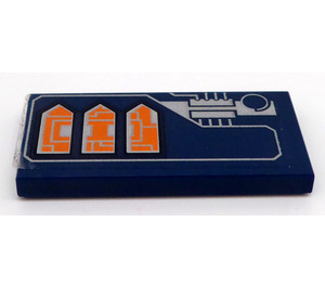 LEGO Donkerblauw Tegel 2 x 4 met Zilver Circuitry en Oranje Arrows (Links) Sticker (87079)