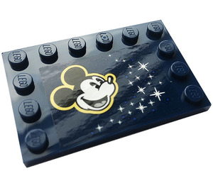LEGO Dark Blue Tile 4 x 6 with Studs on 3 Edges with Mickey Mouse, Stars Sticker (6180)