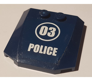 LEGO Dark Blue Wedge 4 x 4 Curved with "POLICE" and 03 in a circle pattern Sticker (45677)