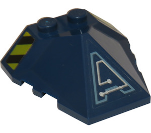 LEGO Donkerblauw Wig 4 x 4 Quadruple Convex Helling Midden met "een" Circuitry en Danger Strepen Sticker (47757)