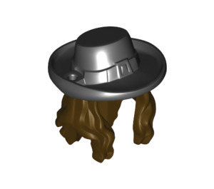 LEGO Dark Brown Long Hair with Black Hat (12207 / 97289)