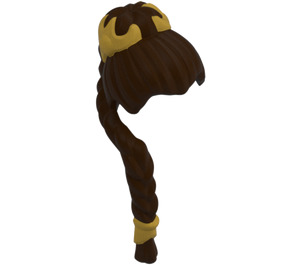 LEGO Dark Brown Long Hair with Braid over Shoulder and Gold Ornaments