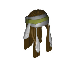 LEGO Dark Brown Long Hair with Feathers and Bandana Pattern (13884 / 14378)