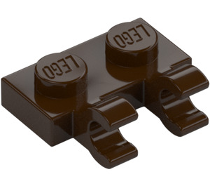 LEGO Dunkelbraun Platte 1 x 2 mit Horizontal Clips (Offene 'O'-Clips) (49563 / 60470)