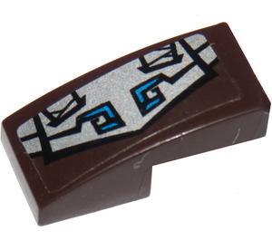 LEGO Donkerbruin Helling 1 x 2 Gebogen met Blauw en Zilver Gorilla Armor (Links) Sticker (11477)