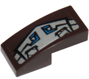LEGO Donkerbruin Helling 1 x 2 Gebogen met Blauw en Zilver Gorilla Armor (Rechtsaf) Sticker (11477)