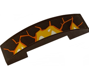 LEGO Dark Brown Slope 1 x 4 Curved Double with Yellow Lava, Three White Spots, Orange Cracks (Right) Sticker (93273)