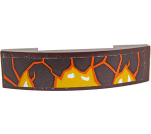 LEGO Dark Brown Slope 1 x 4 Curved Double with Yellow Lava, Two White Spots, Orange Cracks (Left) Sticker (93273)