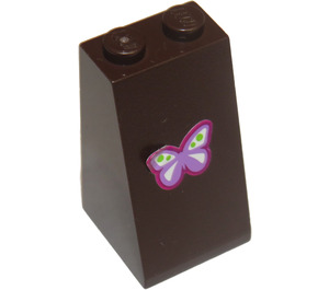 LEGO Dark Brown Slope 2 x 2 x 3 (75°) with Lavender, White, Lime and Magenta Butterfly Sticker (Solid Studs) (98560)