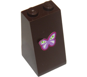 LEGO Dark Brown Slope 2 x 2 x 3 (75°) with Lavender, White, Lime and Magenta Butterfly Sticker Solid Studs (98560)