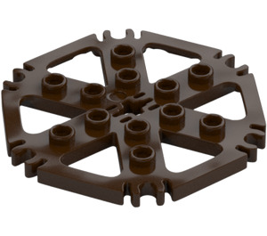 LEGO Mørk brun Technic Plate 6 x 6 Hexagonal med Six Eiker og Clips med hule knotter (64566)