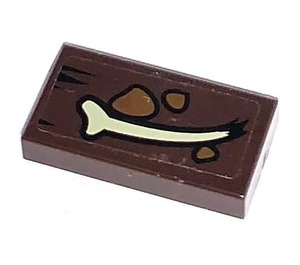 LEGO Dark Brown Tile 1 x 2 with Bone Sticker with Groove (3069)