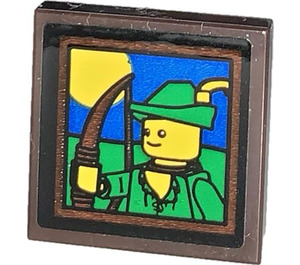 LEGO Dark Brown Tile 2 x 2 with Picture of Archer Sticker with Groove (3068)
