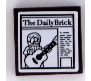 LEGO Dark Brown Tile 2 x 2 with 'The Daily Brick' and Singer with His Guitar Sticker with Groove (3068)