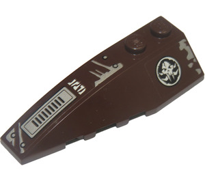 LEGO Dark Brown Wedge 2 x 6 Double Left with Alien Skull in Black Circle, Vents, Rivets and Frost Pattern Sticker (41748)