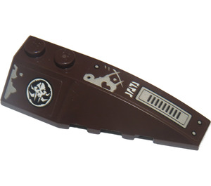 LEGO Dark Brown Wedge 2 x 6 Double Right with Alien Skull in Black Circle, Vents, Rivets and Frost Pattern Sticker (41747)