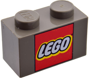LEGO Dunkelgrau Backstein 1 x 2 mit LEGO Logo mit Unterrohr (3004)