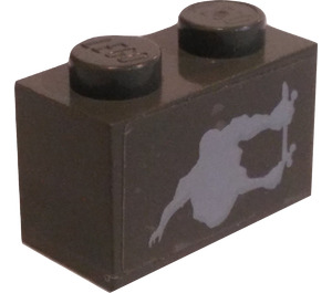 LEGO Dark Gray Brick 1 x 2 with Skateboarder Sticker with Bottom Tube (3004)