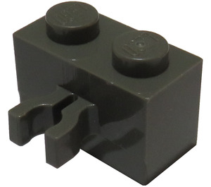 LEGO Mørk grå Kloss 1 x 2 med Vertikal Klips (Gap i klips) (30237)