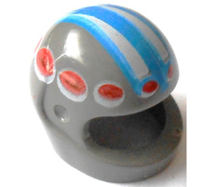 LEGO Dark Gray Crash Helmet with Blue and White Stripes and Red and White Dots Pattern (2446)