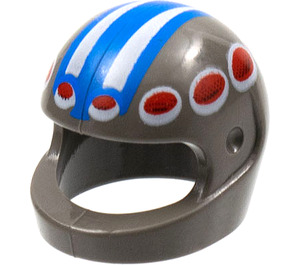 LEGO Dark Gray Crash Helmet with Blue and White Stripes and Red and White Dots Pattern (2446 / 45293)