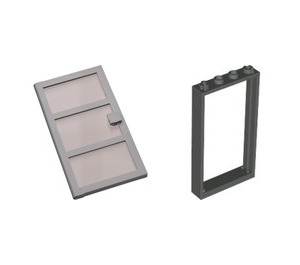 LEGO Dark Gray Door Frame 1 x 4 x 6 with Light Gray Door with Transparent Black Glass