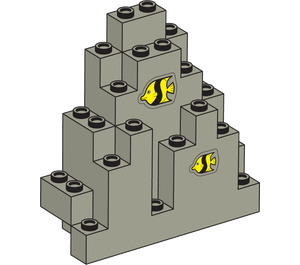 LEGO Mørk grå Panel 3 x 8 x 7 Stein Trekantet med 2 Fisk Klistremerke (6083)